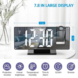 Black Digital LED Projection Alarm Clock