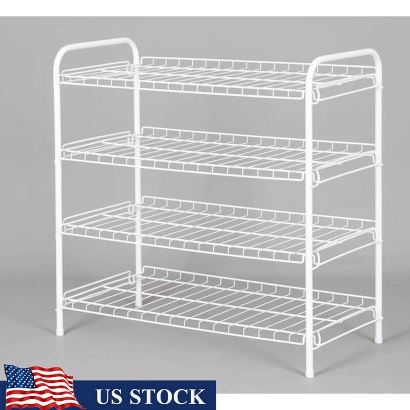 4-Tier White Shoe Rack Holds 12 Pairs Easy Assembly Space-Saving Storage-image