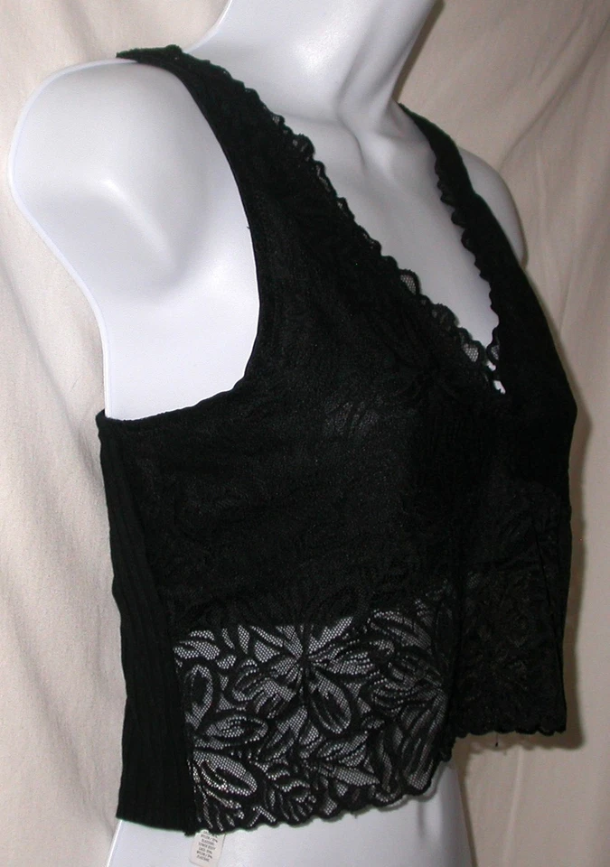 Aerie Women's Size L Black Lace Cropped Top Cami Whimsigoth Unpadded Bra - Image 4 of 4