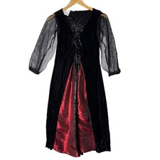 Girls Gothic Vampire Witch Costume Dress Black Red Velvet Lace Up Medium