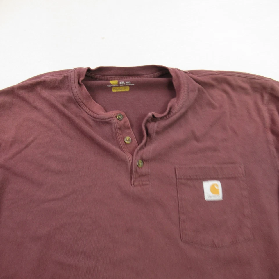 Carhartt Shirt Mens 2XL Tall Short Sleeve Henley Crew Neck Buttons Workwear Red - Image 2 of 4