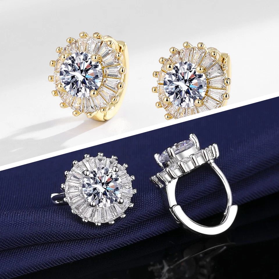 Luxus Ohrringe Creolen Simulation Moissanite ein Karat Weisgold Gold modische - Bild 2 von 4