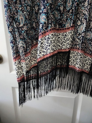 Women's fringe paisley Summer kimono Bohemian Cover-up 100% Rayon Blue One Size - Picture 5 of 9