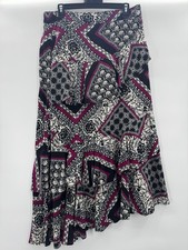 Cato Womens Medium Midi Skirt Floral Paisley Tiered Ruffle Boho Flowy Asymmetric