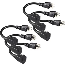 6 Pack Short 3 Prong Power Extension Cord 6inch Black Mini Indoor Grounded Ext