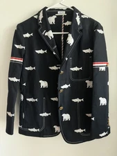 Size 42/S Authentic Rare Thom Browne Bear Salmon 2021 Embroidered Blazer Jacket