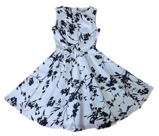 Grace Karin XS Black White Floral Fit & Flare Sleeveless Dress Zip Back.