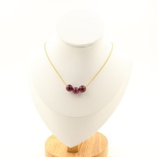 Stones And Min raux. Necklace 3 Beads Garnet 0 5/16in Chain Steel Gold Inoxyda