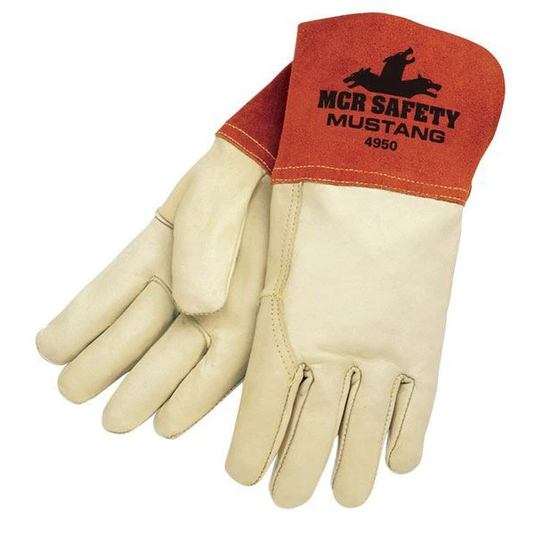 MCR Safety 4950L 24-Pc Mustang MIG/TIG LTHR Welding Gloves - L, WHT/Russet New
