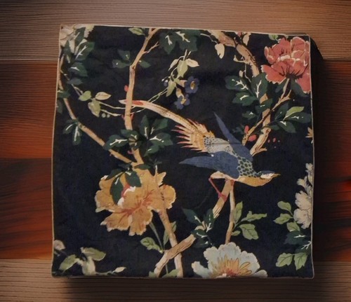 Pottery Barn Pillow Sham Cover Euro 24" Sq Black Multi-Color Floral ~Bird EUC