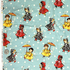 "Sweet Rain" Michael Miller Retro Girls Umbrellas Polka Dots Flannel Fabric BTY