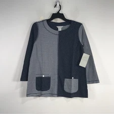 Multiples Striped/Polka Dot 3/4 Sleeve Top, Women's Size S - Navy/White