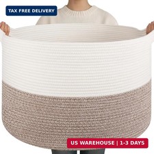 90L XXXLarge Blanket Basket for Living Room, 21.7" x 13.8" Woven Cotton Rope Lau