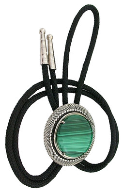 30mm Malachite Round Cabochon Silver Color Mesh Bolo Tie Cord Tips EPBT488/6726