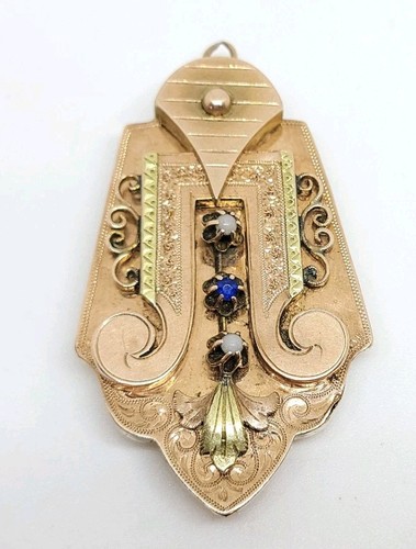 Vintage Victorian Etruscan 10K Yellow Gold Rhinestone Locket Pendant - Picture 1 of 14
