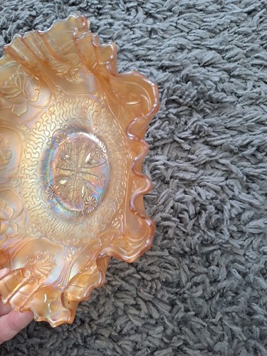 VINTAGE FENTON CARNIVAL GLASS BOWL FENTON DRAGON & LOTUS MARIGOLD RUFFLE BOWL - Picture 13 of 14