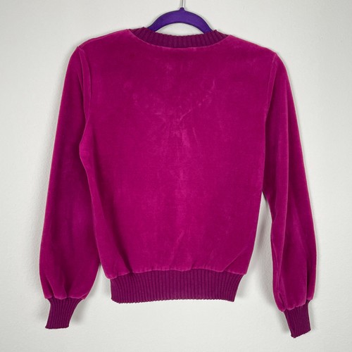Vintage 70er 80er VELOUR PULLOVER weinrot weinrot fuchsia magenta Samt Sport V-Ausschnitt - Bild 2 von 6