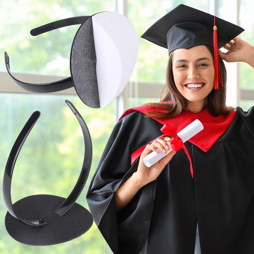 Weloille 1Pcs Graduation Black Cap Headband Insert, 2024 New Grad Hat Decorations Secure Your And Hairstyle Not Including Graduaction Cap