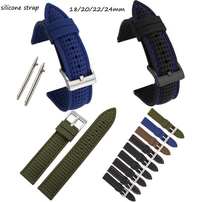 Sweat-proof Silicone Strap 18mm 20mm 22mm 24mm Soft Rubber Watch Band Bracelet