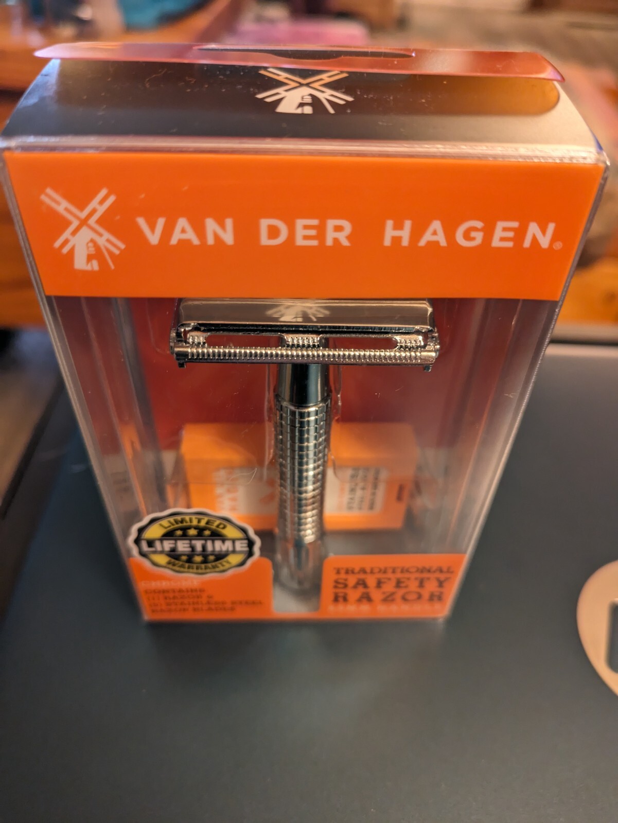 NEW - Van der Hagen - Trad. Safety Razor Kit - 5 Stainless Steel Blades -Chrome