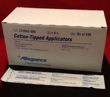 QTY BX OF 200, NEW ALLEGIANCE C15053-006 COTTON-TIPPED APPLICATORS 6" L EXPIRED