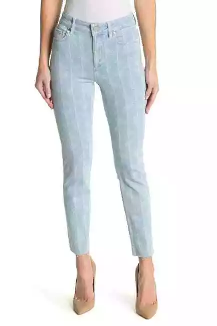 Paige Women s Size 28 Cindy Raw Hem Jean Striped Paisley Denim Blue NWT