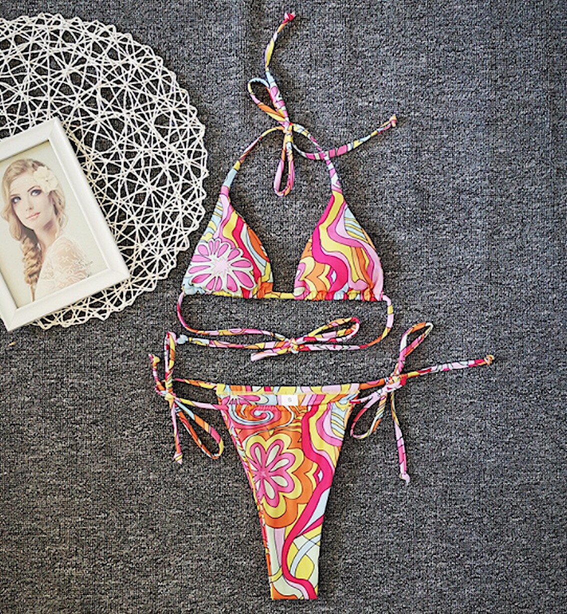 Image 5 - Bikini Brésilien Floral Ensemble 2 Pièces Triangle Femme Maillot de Bain 550148