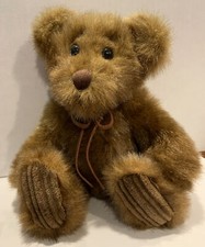 First  Main Plush Tan Minky Teddy Bear 9" Corduroy Paws, Suede Tie on Neck