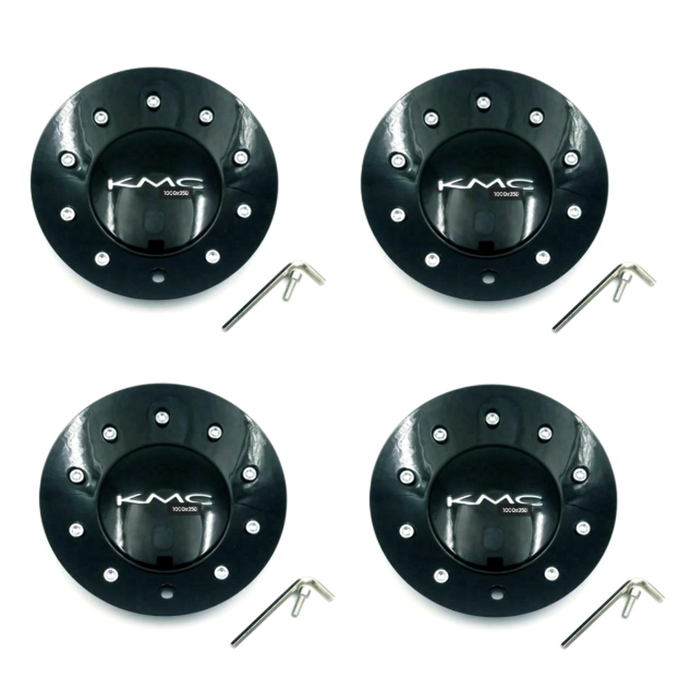 Set of 4 KMC 677 D2 Gloss Black Wheel Center Hub Cap for All 677 Wheel Sizes
