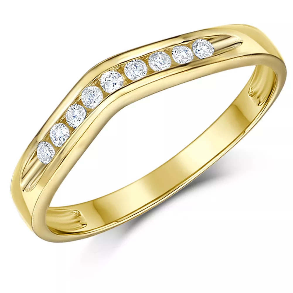 9ct Yellow Gold Ring Wishbone Diamond Set Wedding 3mm Ring Band