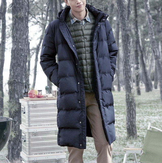 Uniqlo Men Seamless Down Long Coat Water Repellent Hooded Puffer Jacket