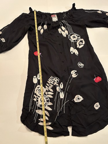 Yoana Baraschi Floral Embroidered 100% Silk 3/4 Sleeve Black Dress Size Medium - Picture 11 of 13