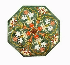 18" Green Marble corner Coffee Center Table Top Inlay Malachite Mosaic a11