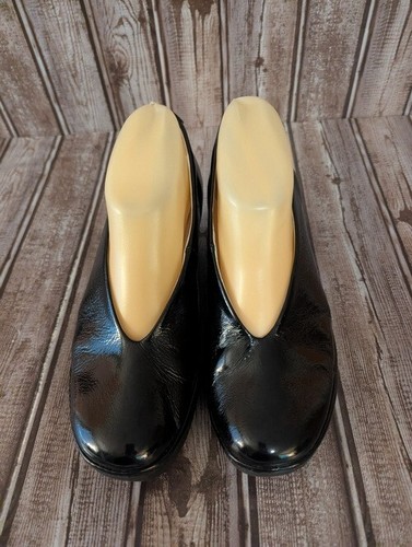 Fly London Sz 38 / 7.5-8 Yaz Black Patent Leather Wedge Slip On Heels Shoes VGUC - Picture 2 of 7