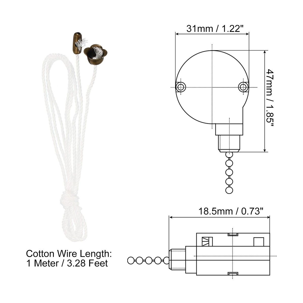 ＊s-chan＊ Ceiling Fan Switch 3 Speed 4 Wire ZE-208S Pull Chain Switch