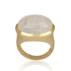 Authentic Large Oval Ring With Rainbow Moonstone Gold Plated Rings Jewelry