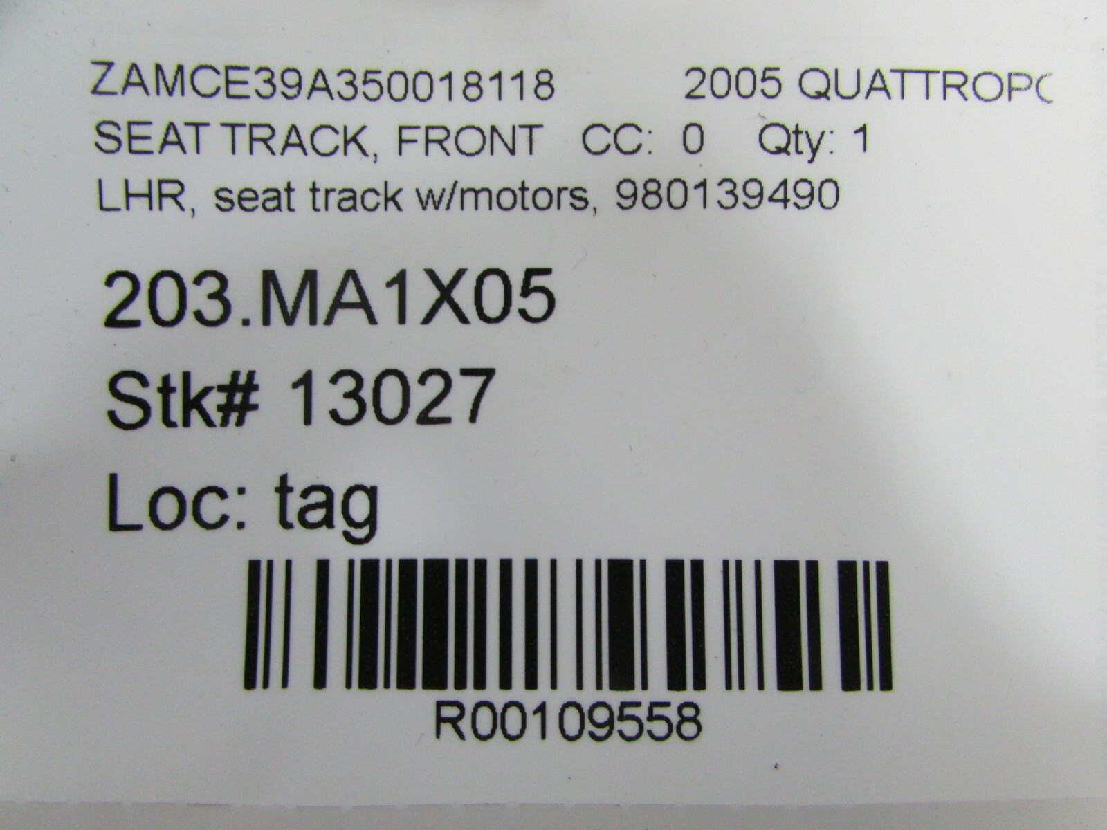 Maserati Quattroporte, LH Rear Seat Track w/ Motors, Used, P/N 980139490