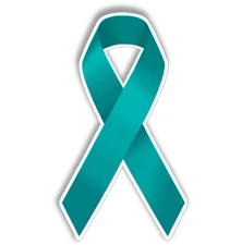 ovarian cancer awareness teal ribbon vinyl sticker for car or anywhere 100 mm