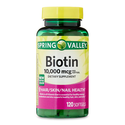 Spring Valley Biotin Hair/Skin/Nails Health Dietary Supplement Softgels 10000 Mc