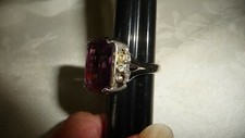 #624X vtg Costume RING SILVER TONE  W lrg PURPLE STONE Sz 7