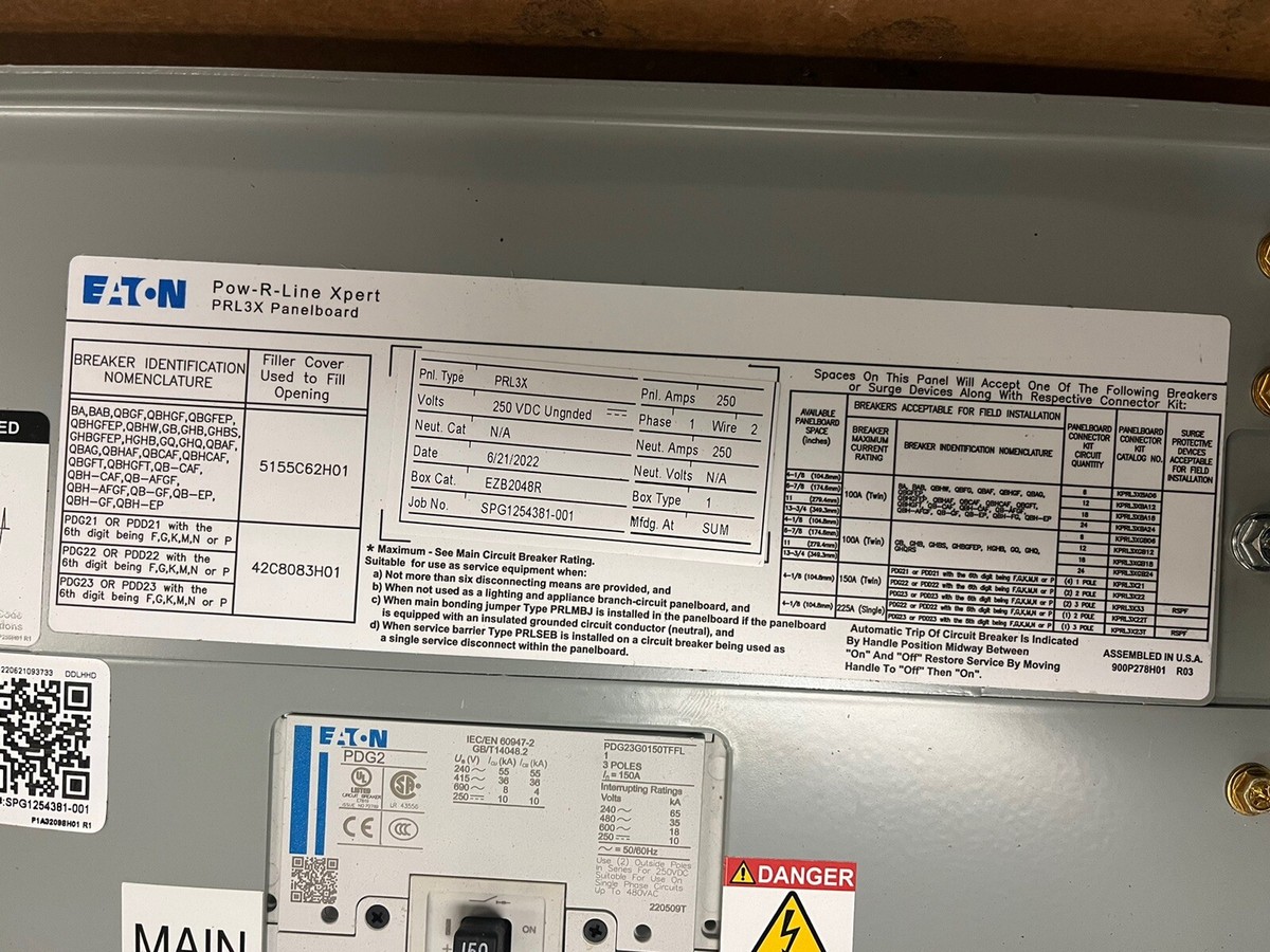 EATON,PRL3X,250A 250VDC POW-R-LINE XPERT PANELBOARD MAIN IS PDG2