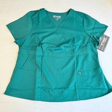 New Greys Anatomy Scrub Top 3XL Hunter Green V-Neck Mock Wrap 3 Pocket 4153X