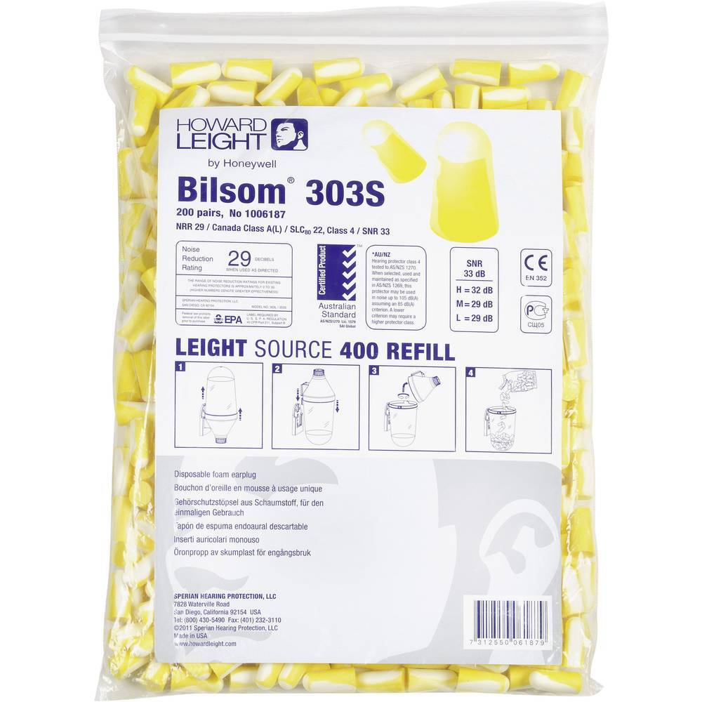 Bilsom 1006187 303S Confezione ricarica di tappi per le orecchie 33 dB usa e