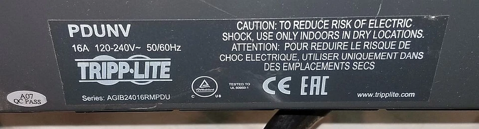 Tripp-Lite PDUNV 1U RACK MOUNT Power Distribution Unit 16A 120-240V AGIB24016RM - Image 4 of 4