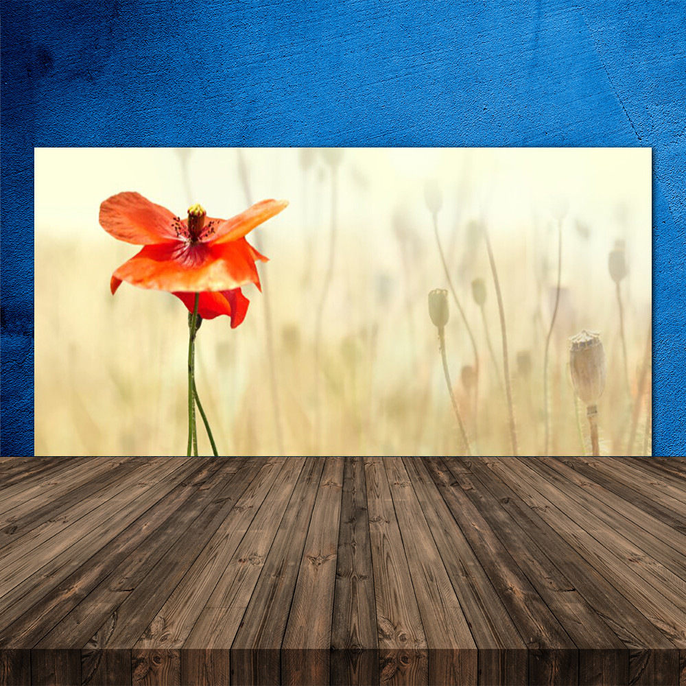 Crédence de cuisine en verre floral pavot 120x60 panneau mural fond de hotte