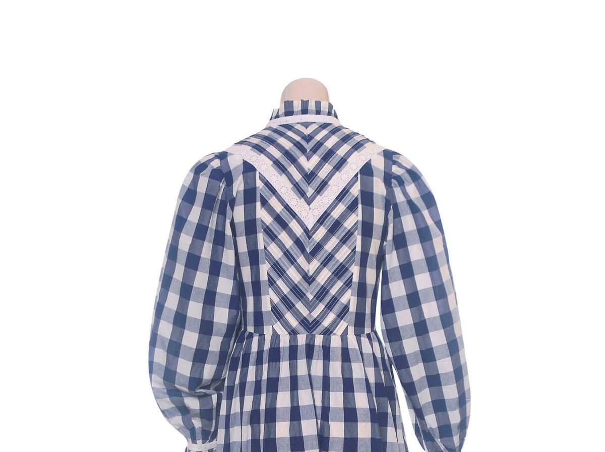 Doen Plaid Dress In Navy Gingham S 6 Women's Casual Long Sleeve Midi NEW  34876 | eBay