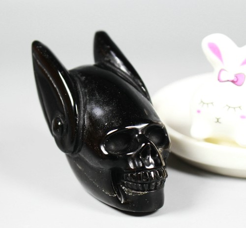 Handmade Natural Obsidian Carved Quartz Crystal Skull, Crystal Skeleton Healing - Picture 2 of 10