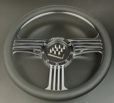 Gm 14 Slash Chrome Billet Aluminum Steering Wheel Leather Half Wrap 9 Bolt Hole