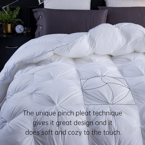 SNOWMAN Pinch Pleat Goose Down Comforter,100%Cotton Fabric,750+ Fill Power - Picture 4 of 12