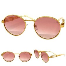 CLASSY Elegant Sophisticated Modern Retro SUN GLASSES Oval Gold Frame Pink Lens